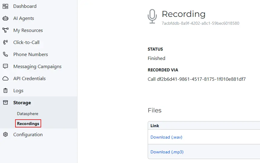 Call Recording Example SWML.